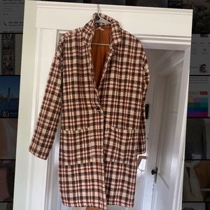 Thin Fall Coat Mystree Knee Length Plaid One Button Car Coat Women's Size Large